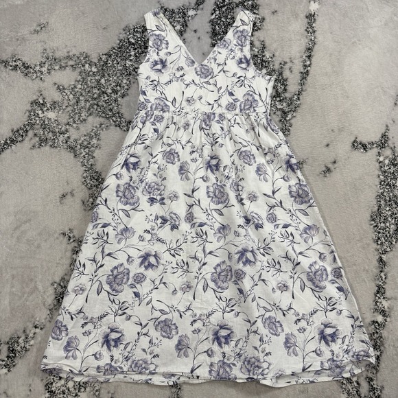 Cynthia Rowley Dresses & Skirts - Cynthia Rowley 100% Linen Floral Midi Dress Womens 6 White Blue Fit Flare Coasta